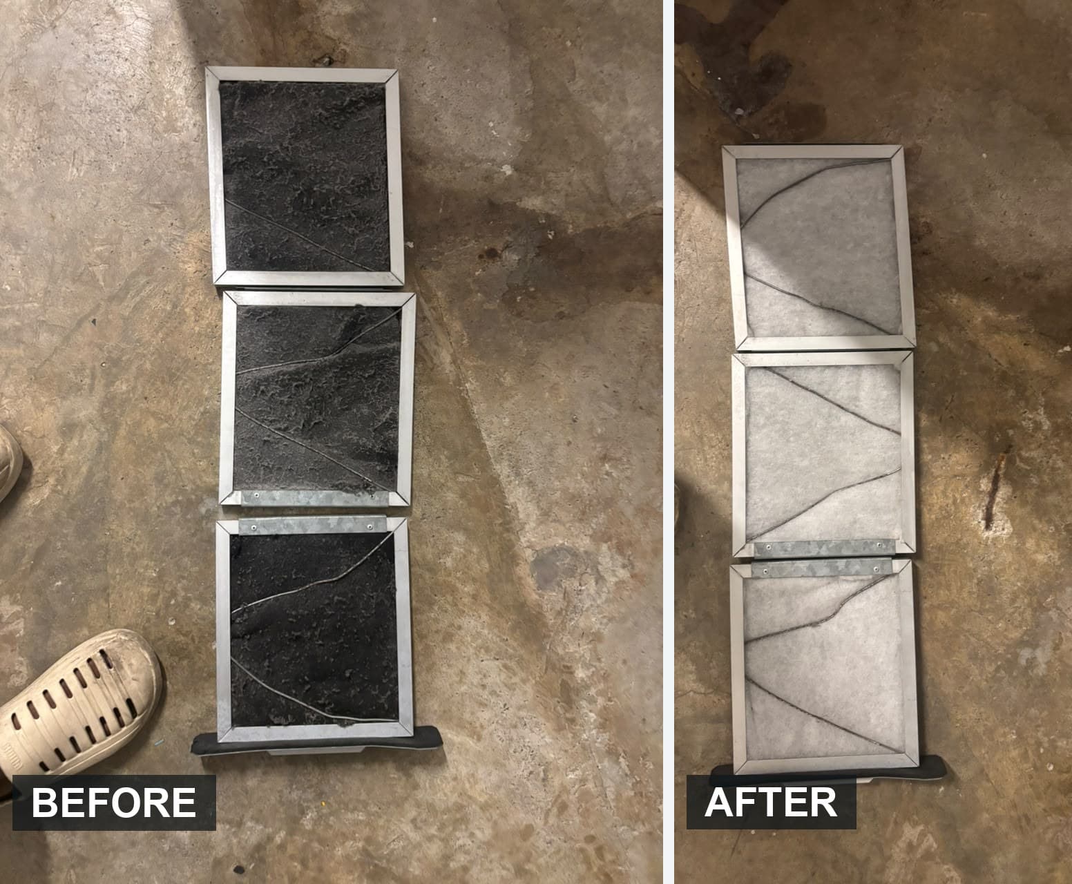 Filters, before and after a wash